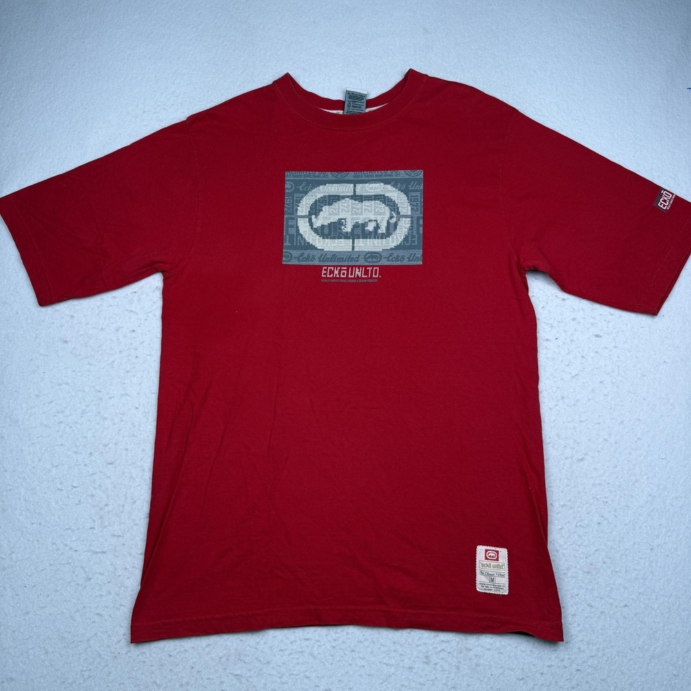 Y2K Ecko Unltd Shirt Mens Medium Red Rhino Logo Graphic T-Shirt Tee Streetwear